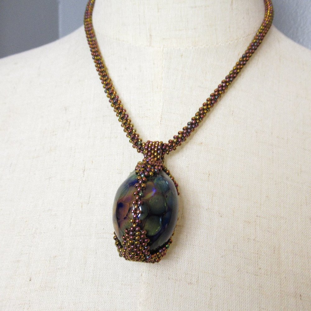 Hand stitched Boro glass bead necklace